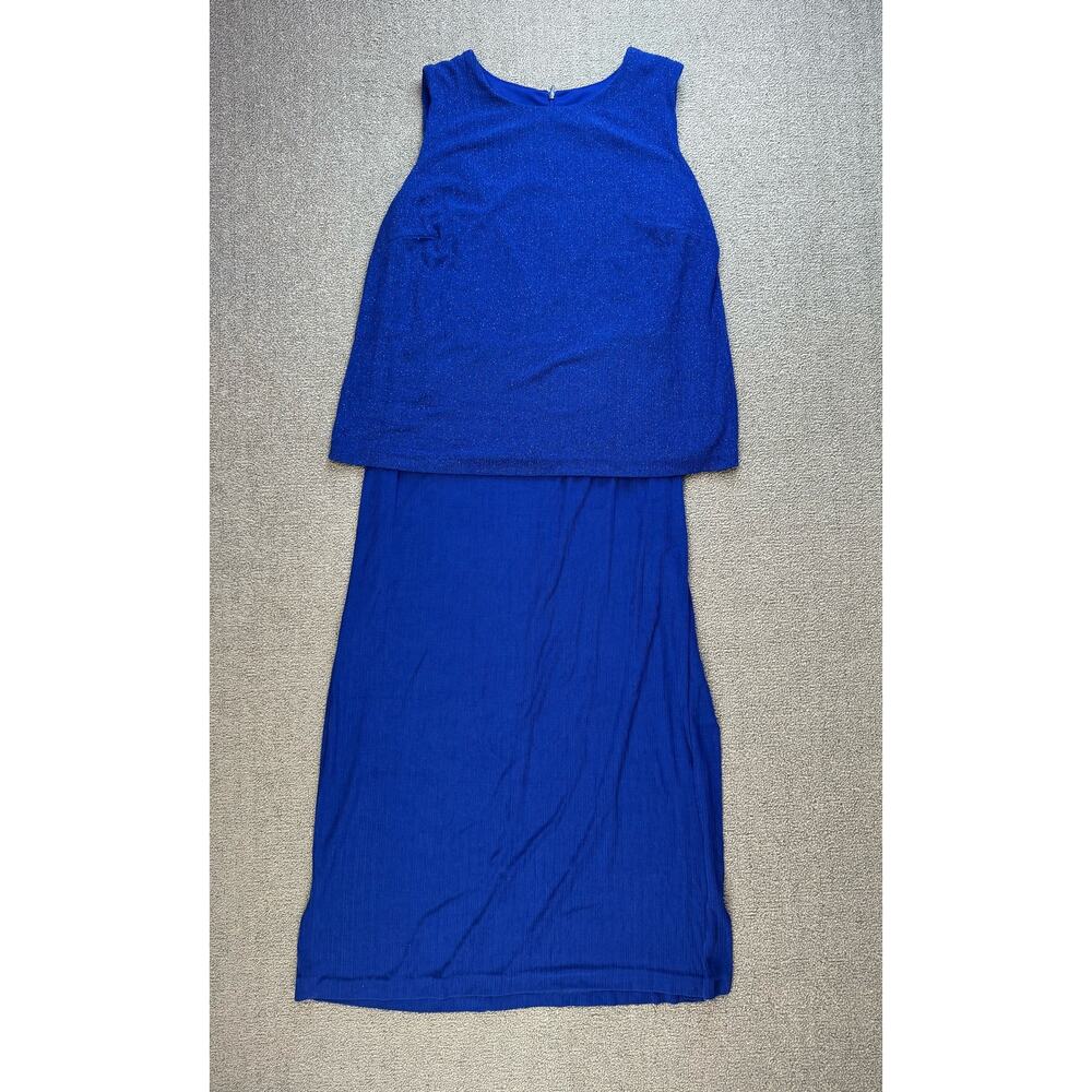 Alex Evenings Dress Sleeveless Midi Blue Shimmer Size 16 W Petite